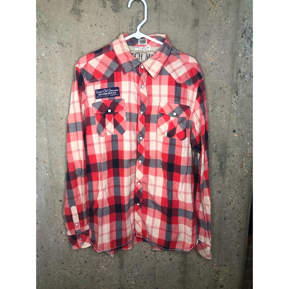 Scotch & Soda Men's Long Sleeve Snap Shirt With Motorcycle Embroidery Size XL